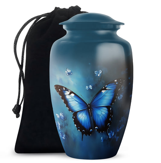 Blue Butterfly Cremation Ashes Urn - Funeral Urn For Men & Women