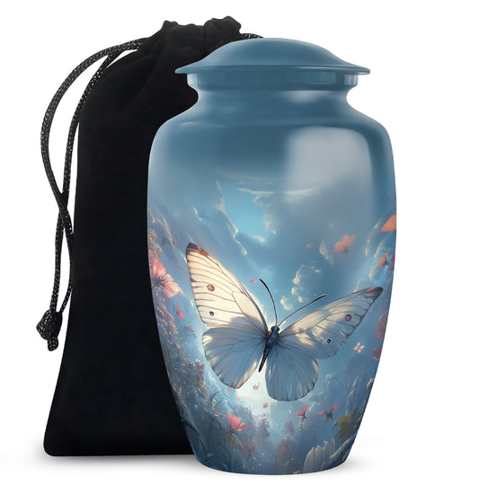 Dreamlike White Butterfly Urn For Human Ashes - Floral Memorial Urn