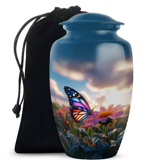 Colorful Butterfly Cremation Urn For Ashes - Pink Flower Urn Memorial