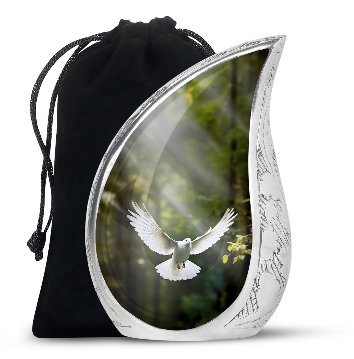 Flying Dove Theme Funeral Urn - Aluminium Large Urn For Male