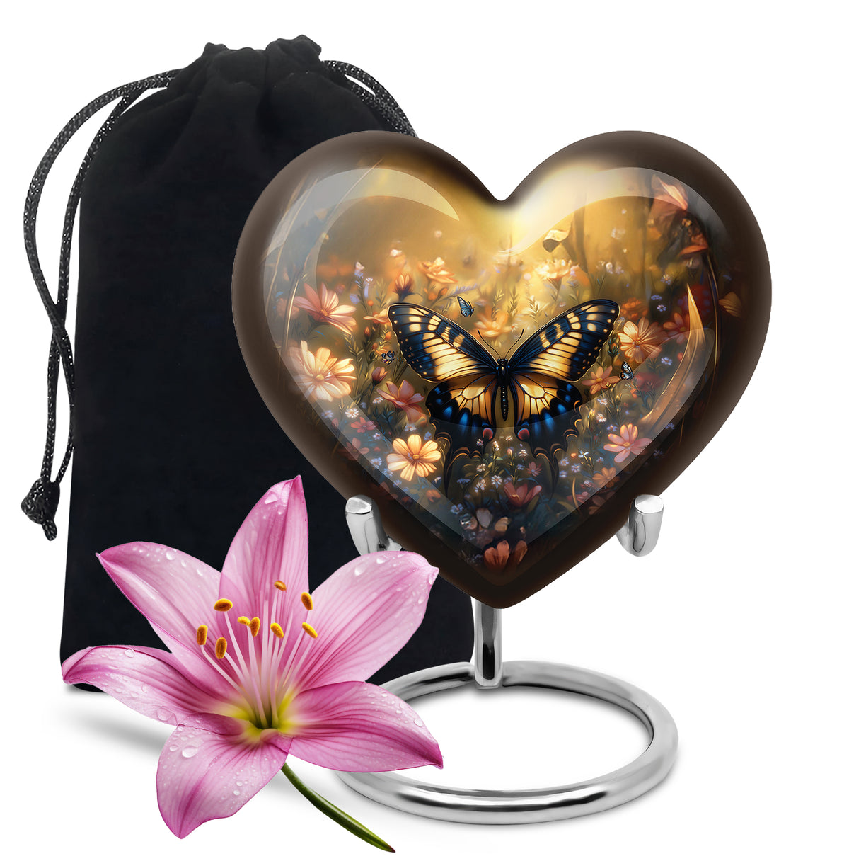 Yellow Monarch Flying Butterfly Large Cremation Urn For Adult Human Ashes