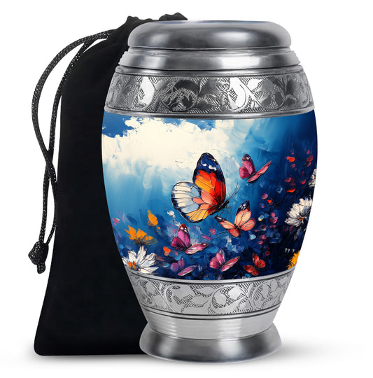 Butterflies Artwork Urn Memorial - Colorful Butterfly Urn for Funeral