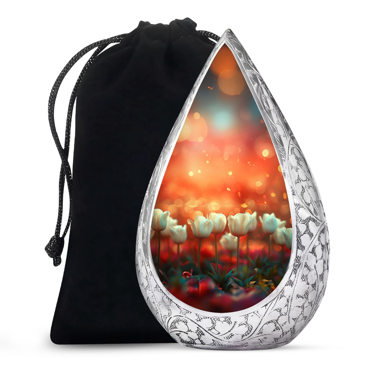 White Tulip Cremation Urn - Elegant Floral Memorial Urn For Adults