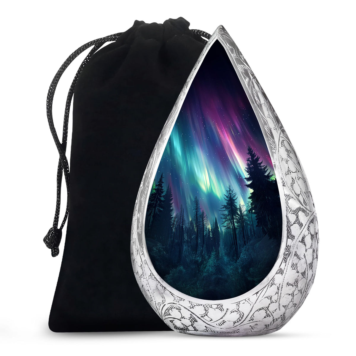 Aurora Borealis Memorial Urn For Ashes - Forest Sky Funeral Urn For Loved Ones