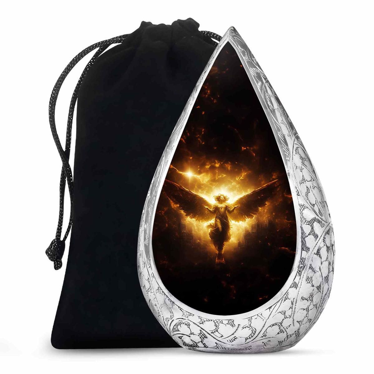 Golden Heaven Storm Angel Memorial Urn - Heaven Cremation Urn For Human Ashes