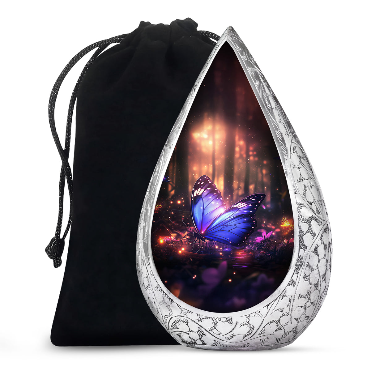 Blue Majestic Butterfly Memorial Urn - Mystical Forest Funeral Urn