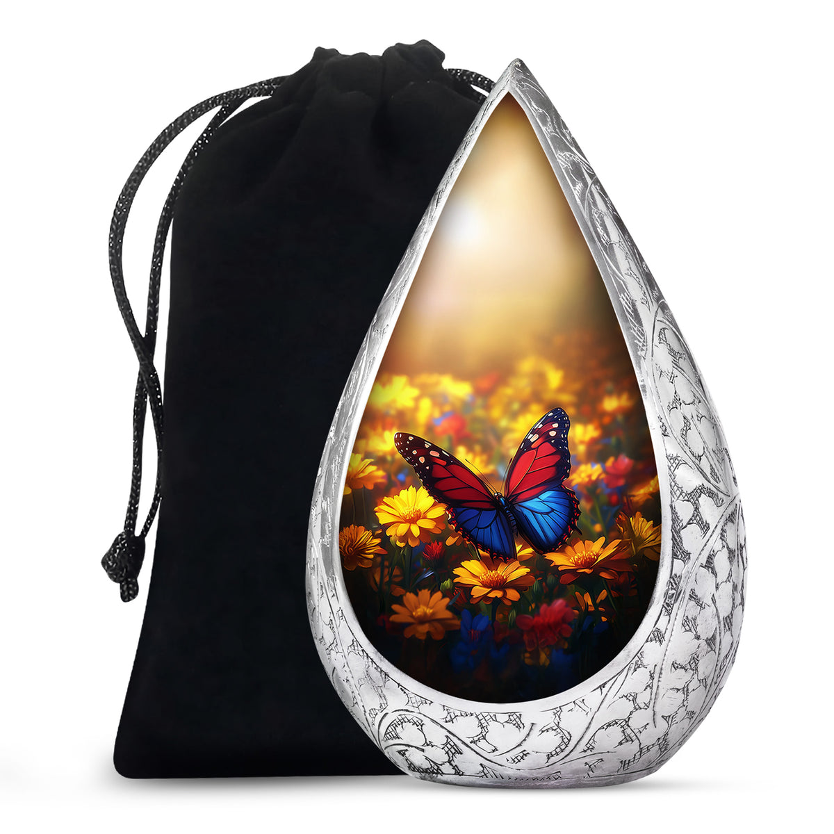 Animated Sunflower Memorial Urn - Monarch Butterfly Ashes Urn