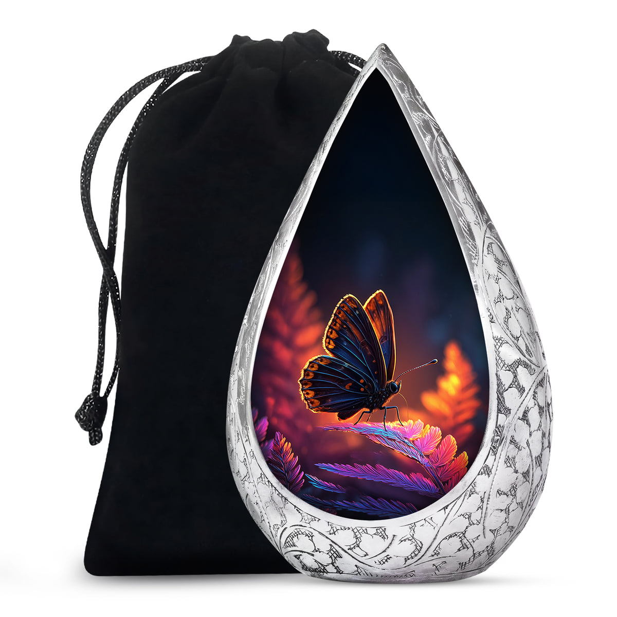 Butterfly On Flower Scenic Urn - Large Cremation Urns For Women Ashes