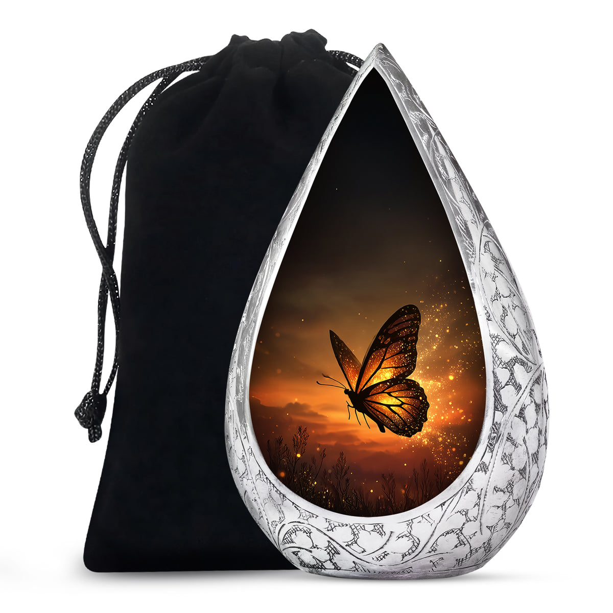 Orange Butterfly Cremation Urn - Large Funeral Urns For Mom's Ashes