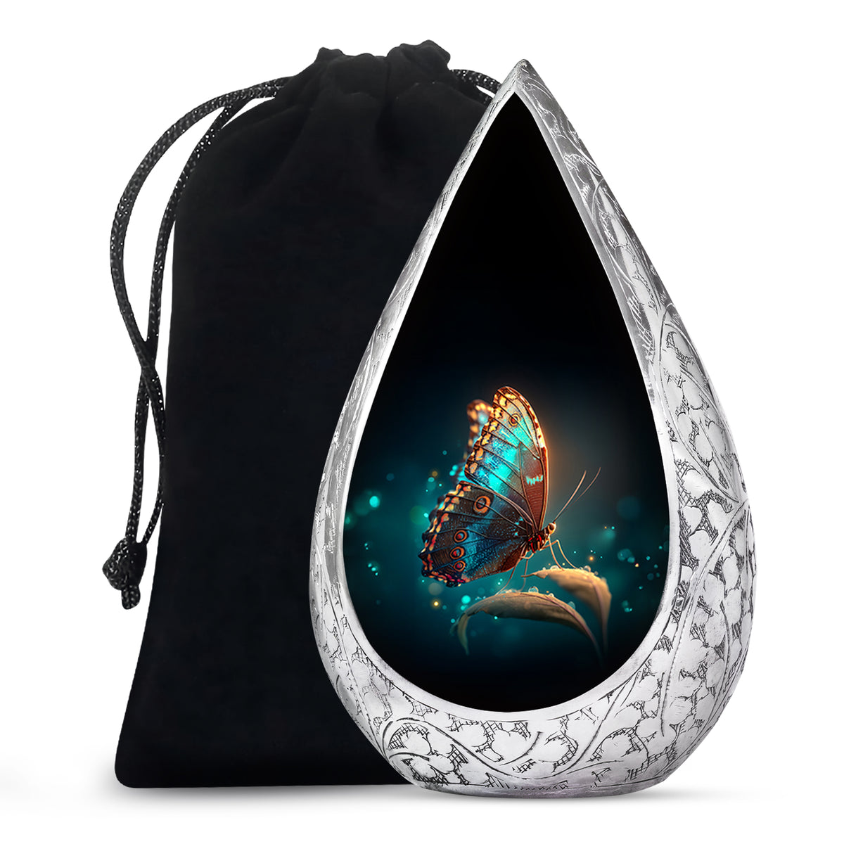 Black Glowing Butterfly Urn - Large Cremation Urns For Women Ashes