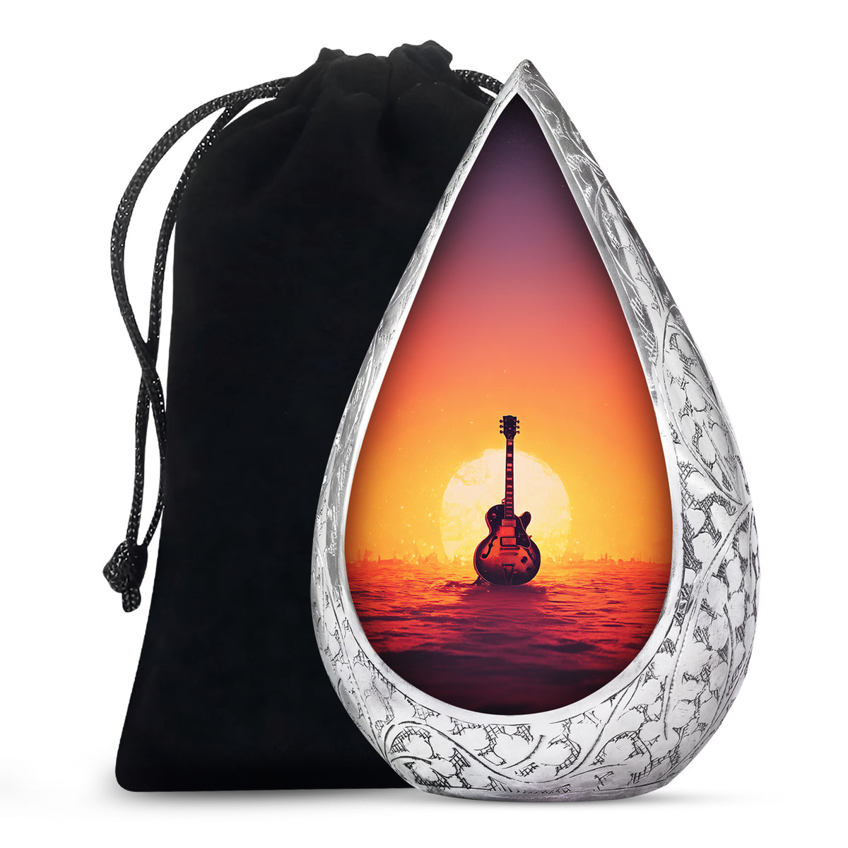 Guitar Themed Cremation Urn - Sunset Scenic Memorial Urns For Ashes