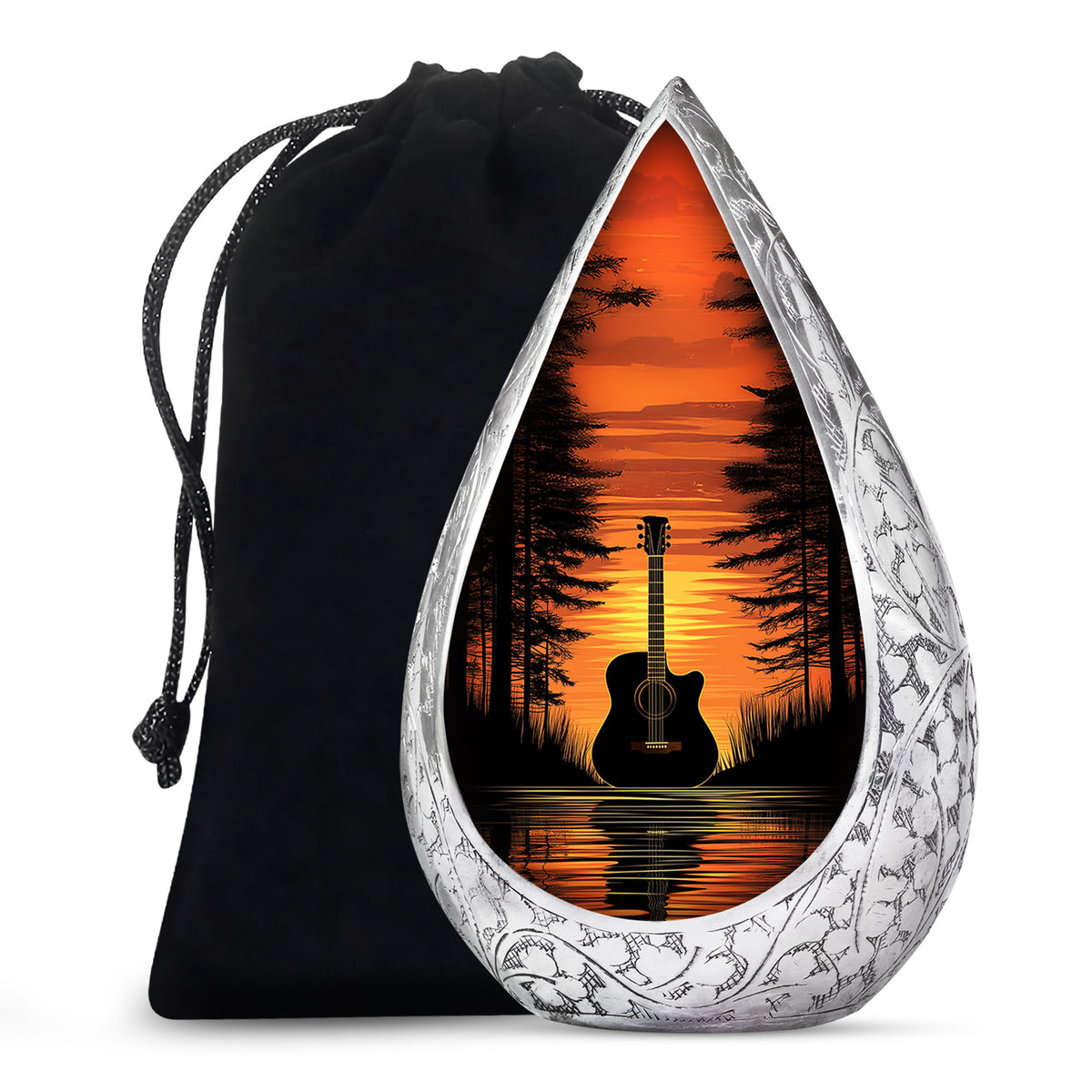 Sunset Black Guitar Urn - Personalized Funeral Urns For Human Ashes