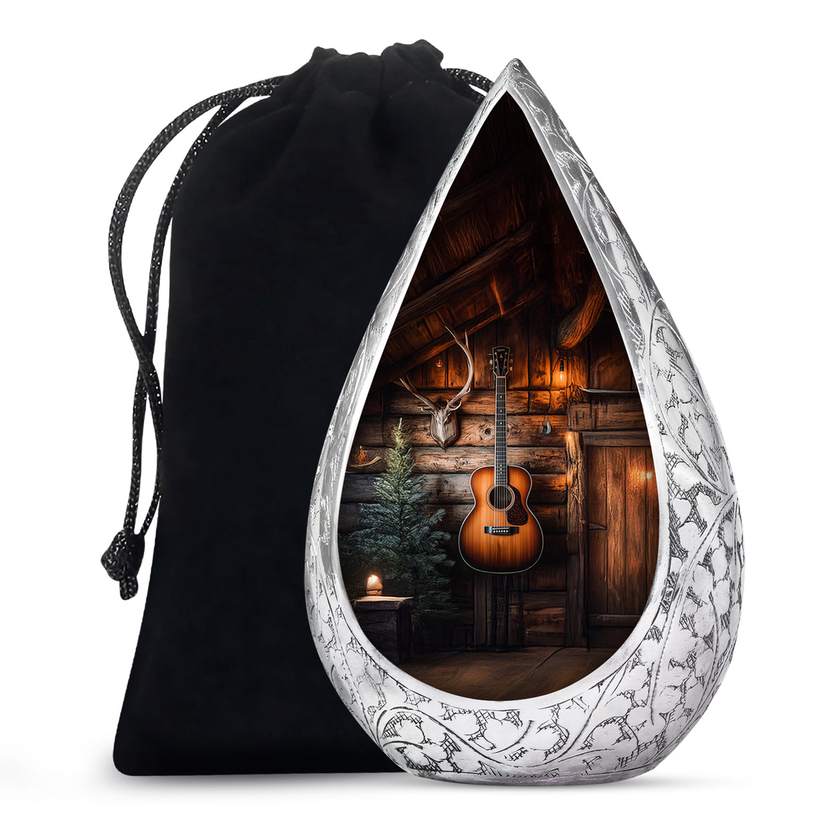 Guitar Theme Funeral Urn - Rustic Memorial Urn For Men & Women