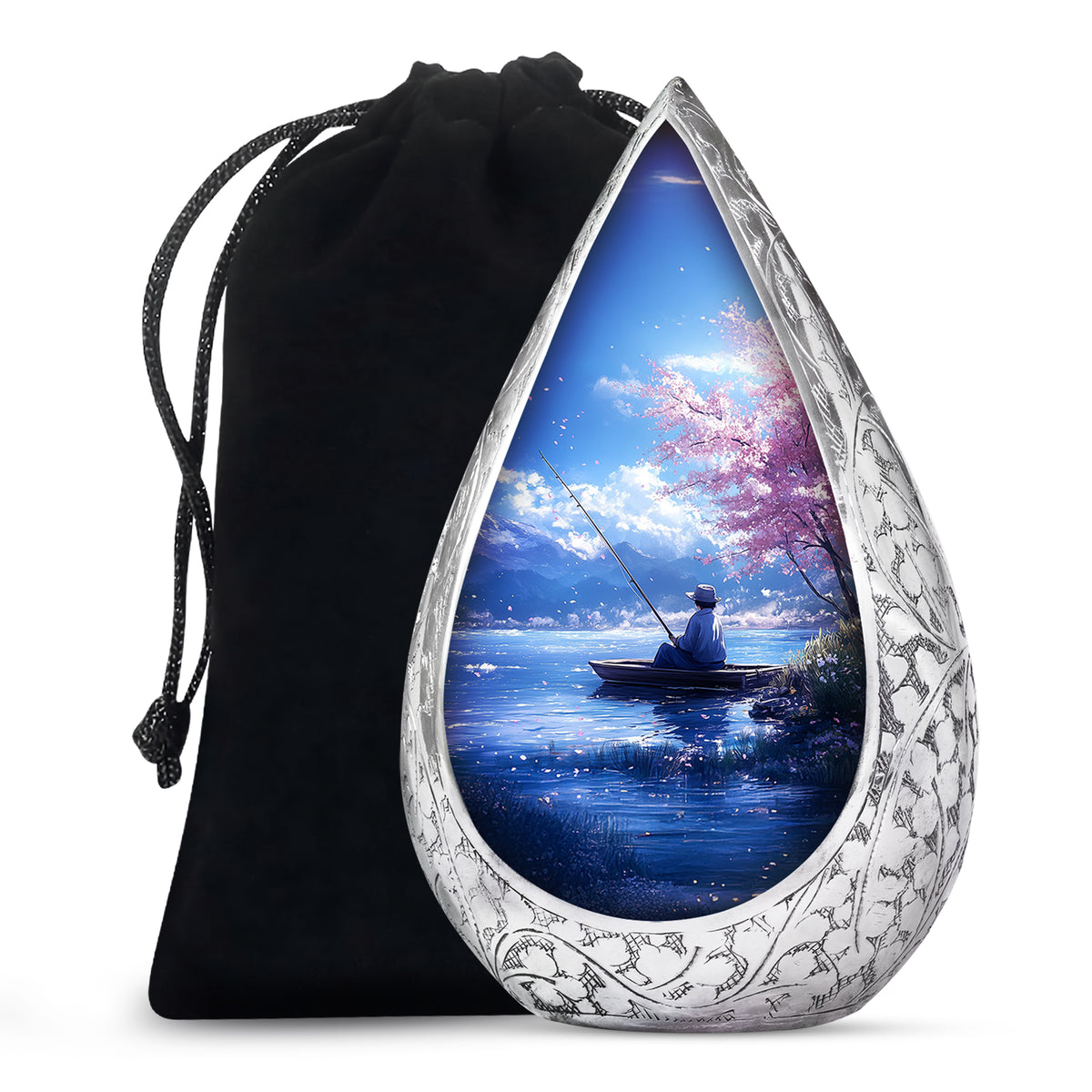 Beautiful Artistic Fishing Cremation Urn - Floral Urns For Human Ashes