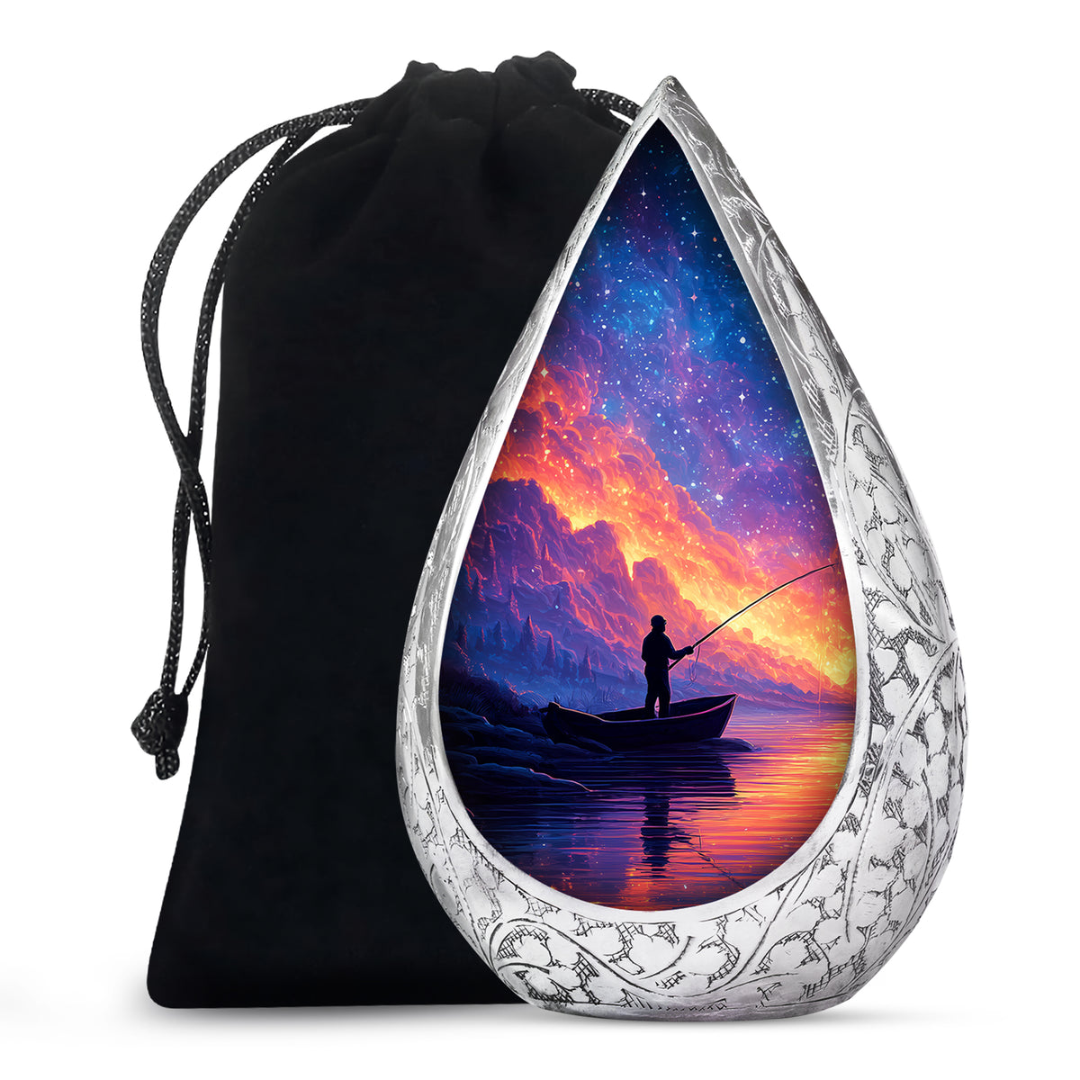 Night Sky Fishing Memorial Urn - Peaceful Lake Cremation Urn For Adult Ashes