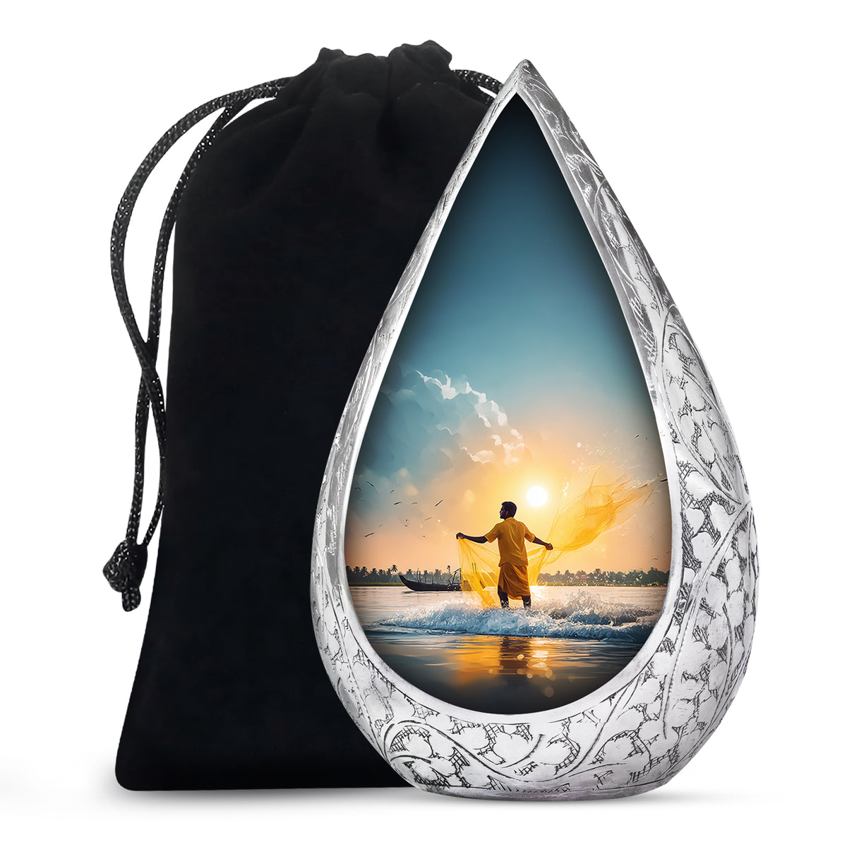 Ocean Fishing Cremation Urn - Sunrise Coastal Memorial Urn For Ashes
