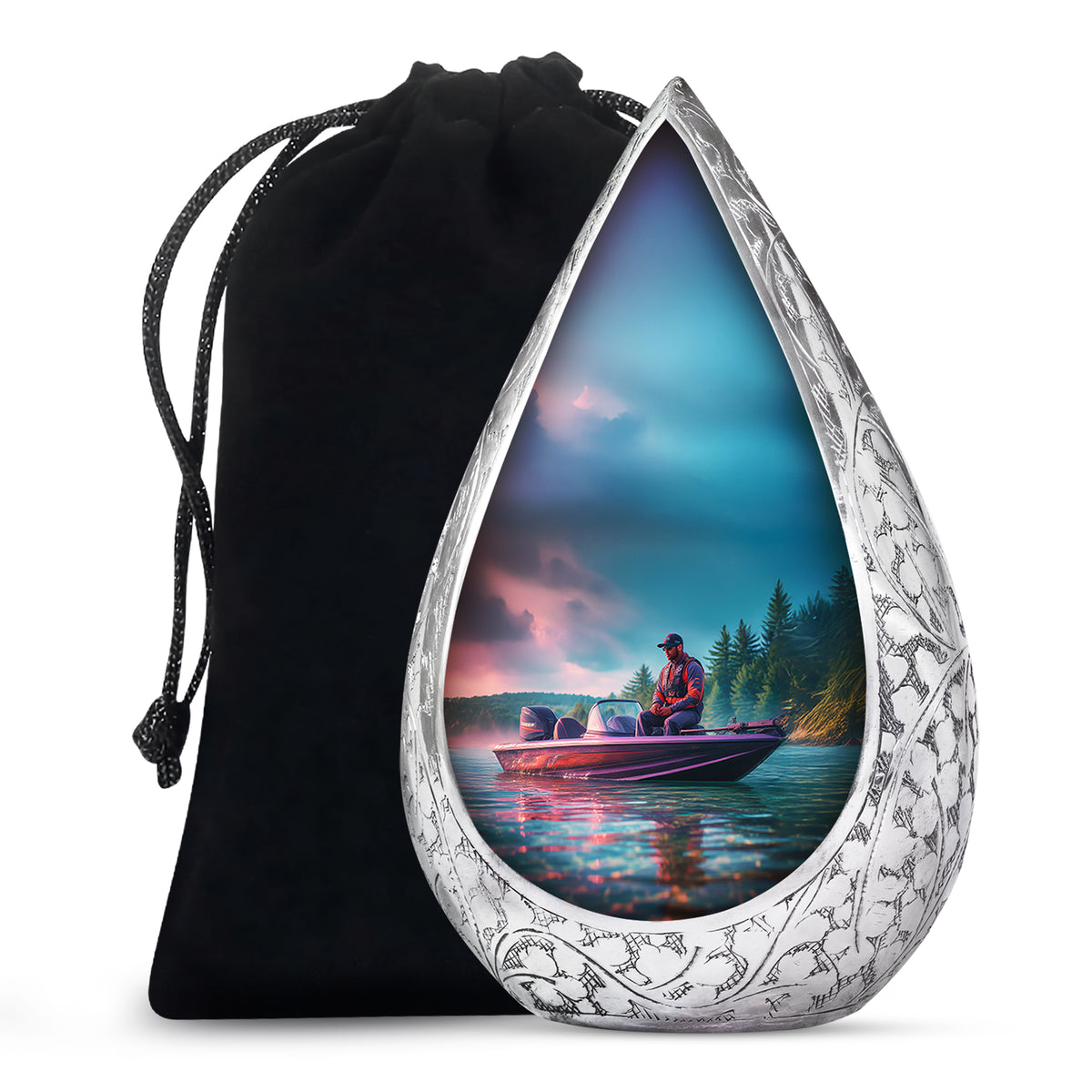 Fishing Boat Funeral Urn - Peaceful Lake Memorial Urn For Adult Ashes