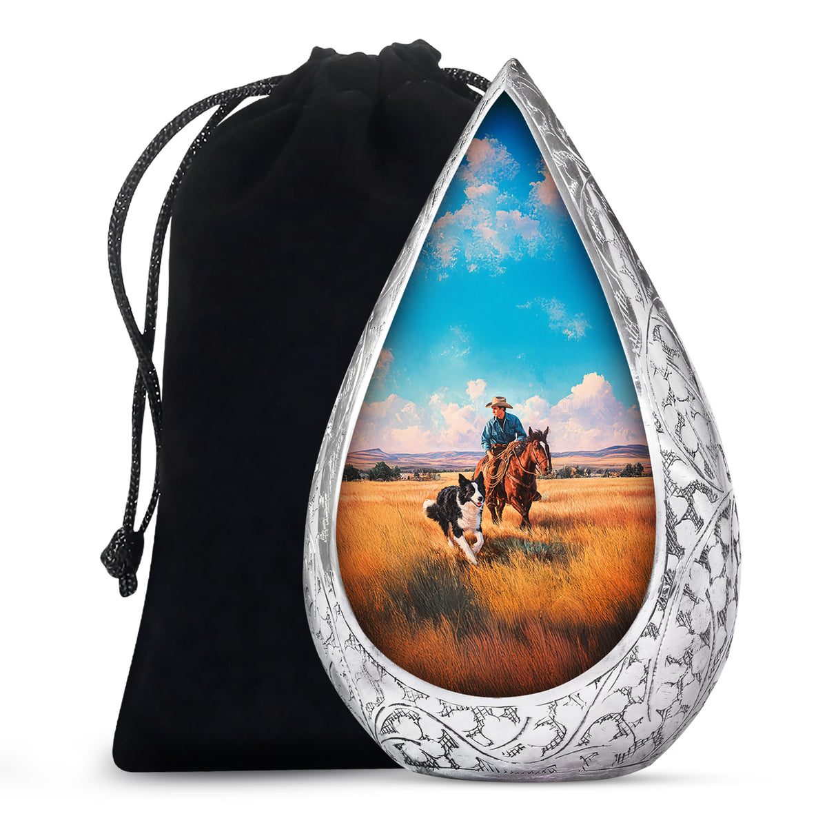 Cowboy Dog Memorial Urn - Western Cremation Urn For Burial