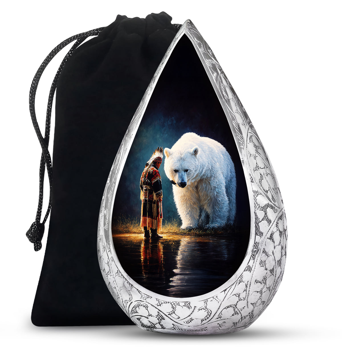 Native American Burial Urn - White Bear Spirit Memorial For Human Ashes