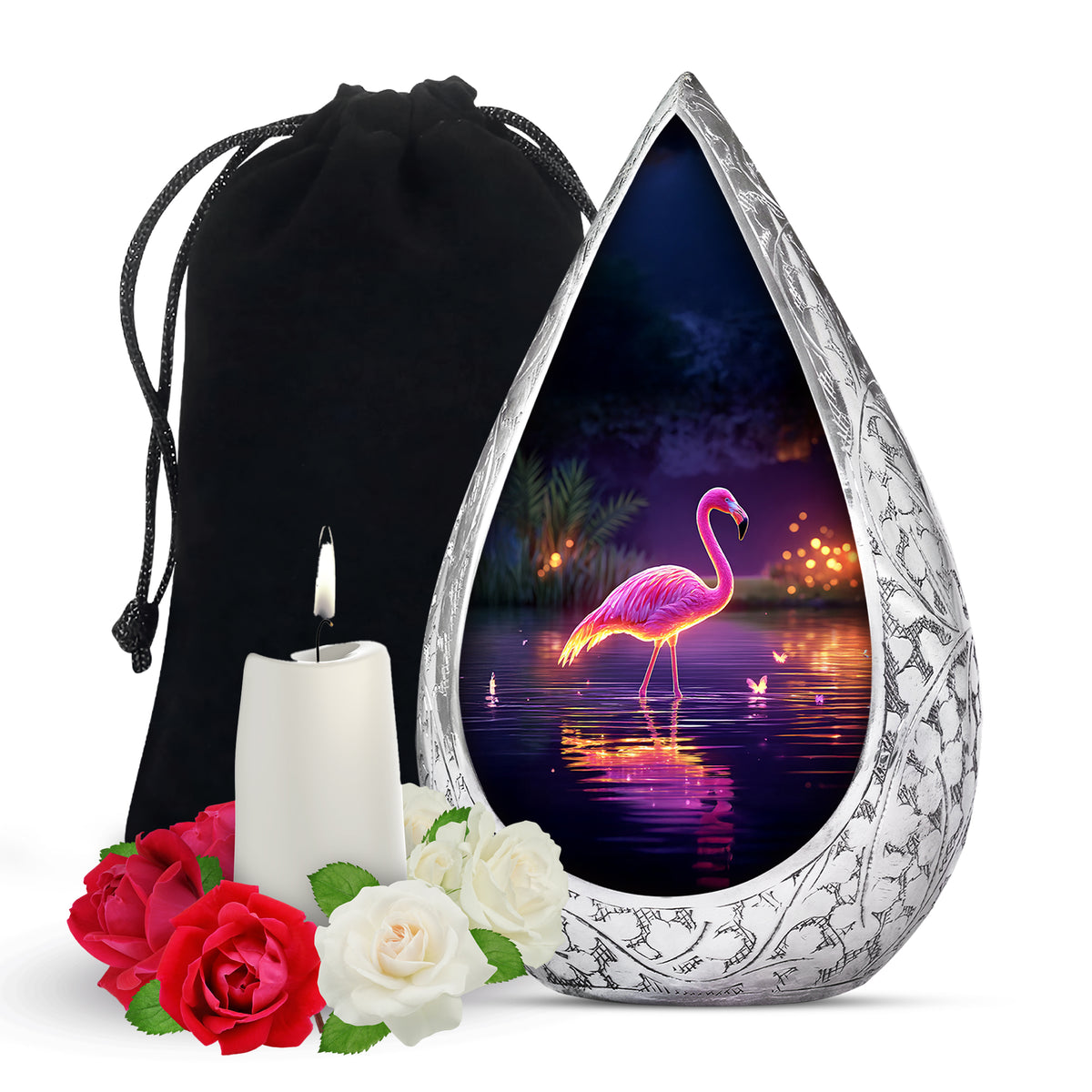 Pink Flamingo Memorial Urn - NIght Scenic Cremation Urns For Ashes
