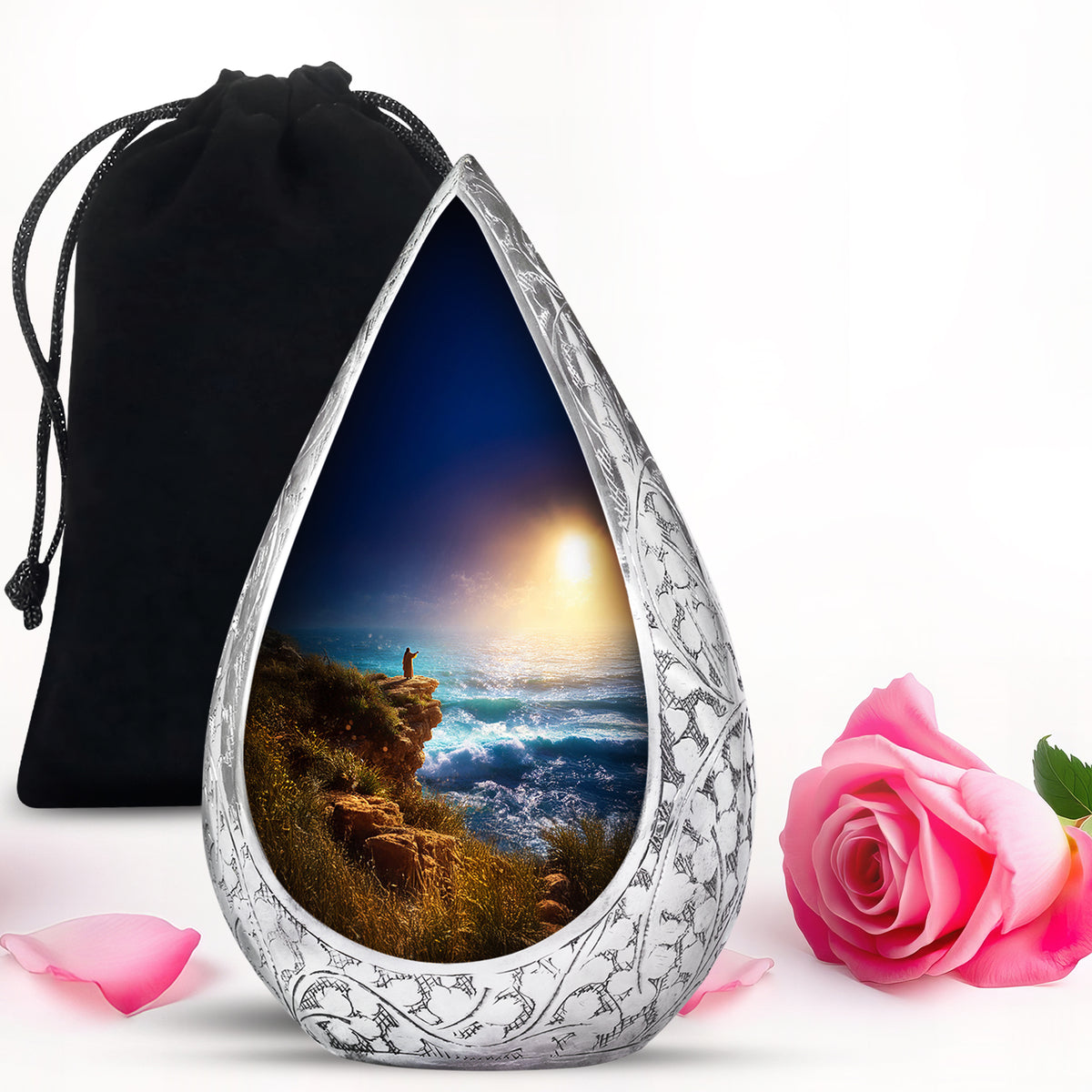 Jesus Ocean Cliff Urn - Heavenly Light Cremation Urn For Funeral Ashes