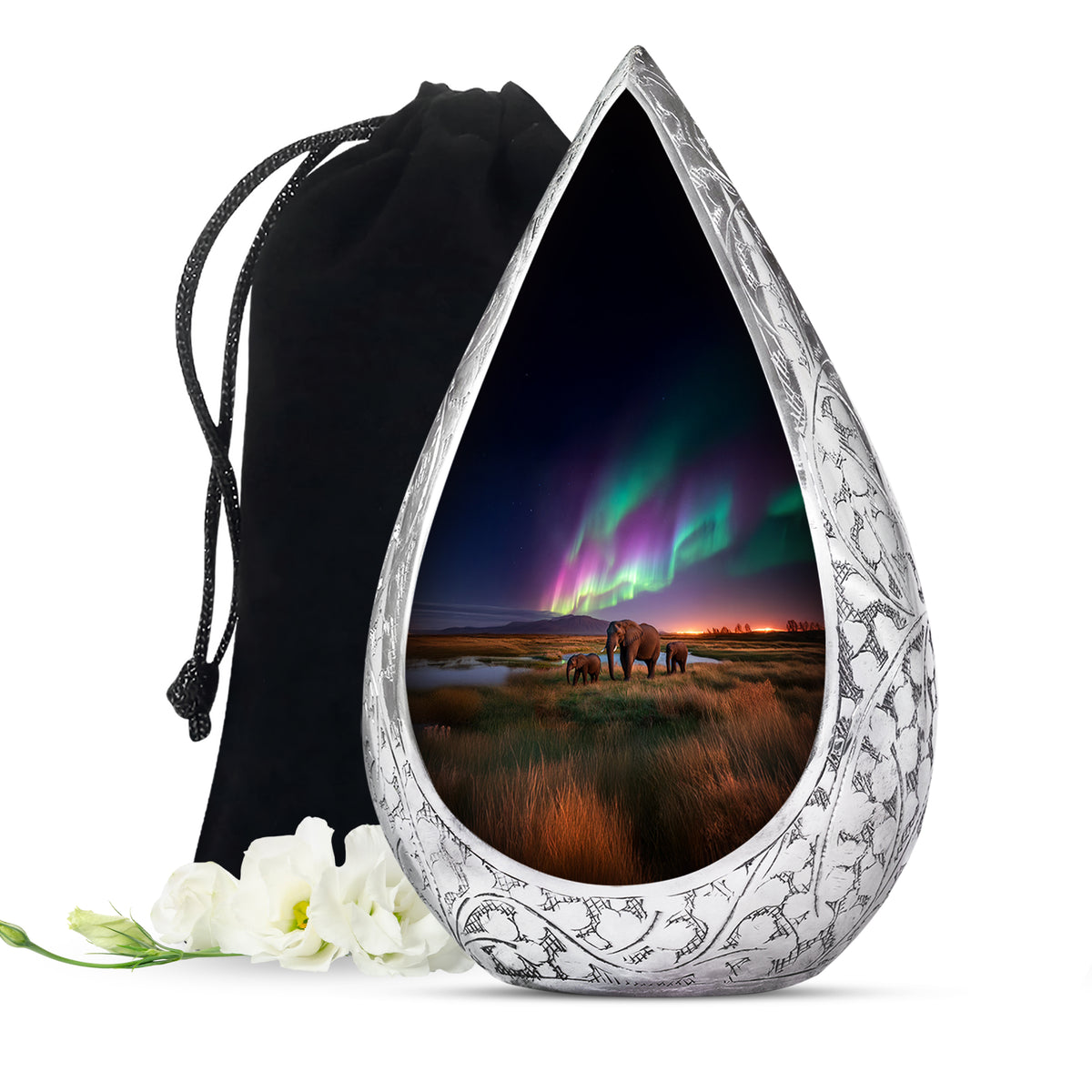 Elephant Family Theme Cremation Urn - Aluminium Memorial Urn For Loved Ones