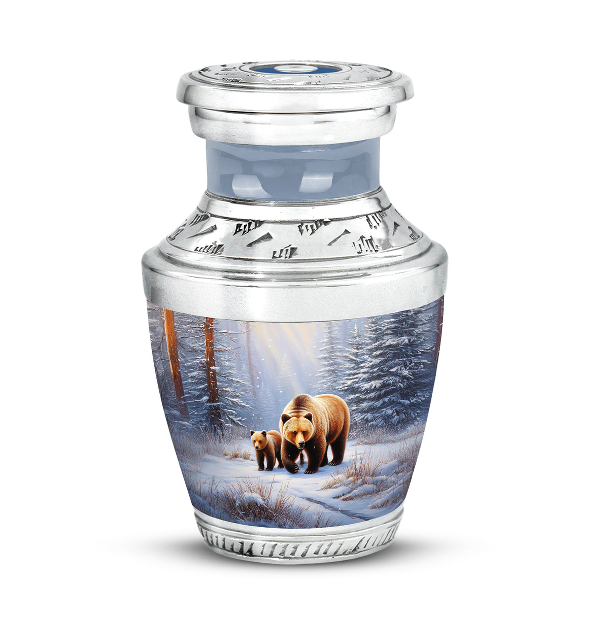 Personalized Silver Heavenly Bear Cremation Urns for Human Ashes - 10-inch, 200 cu in - Yatskia