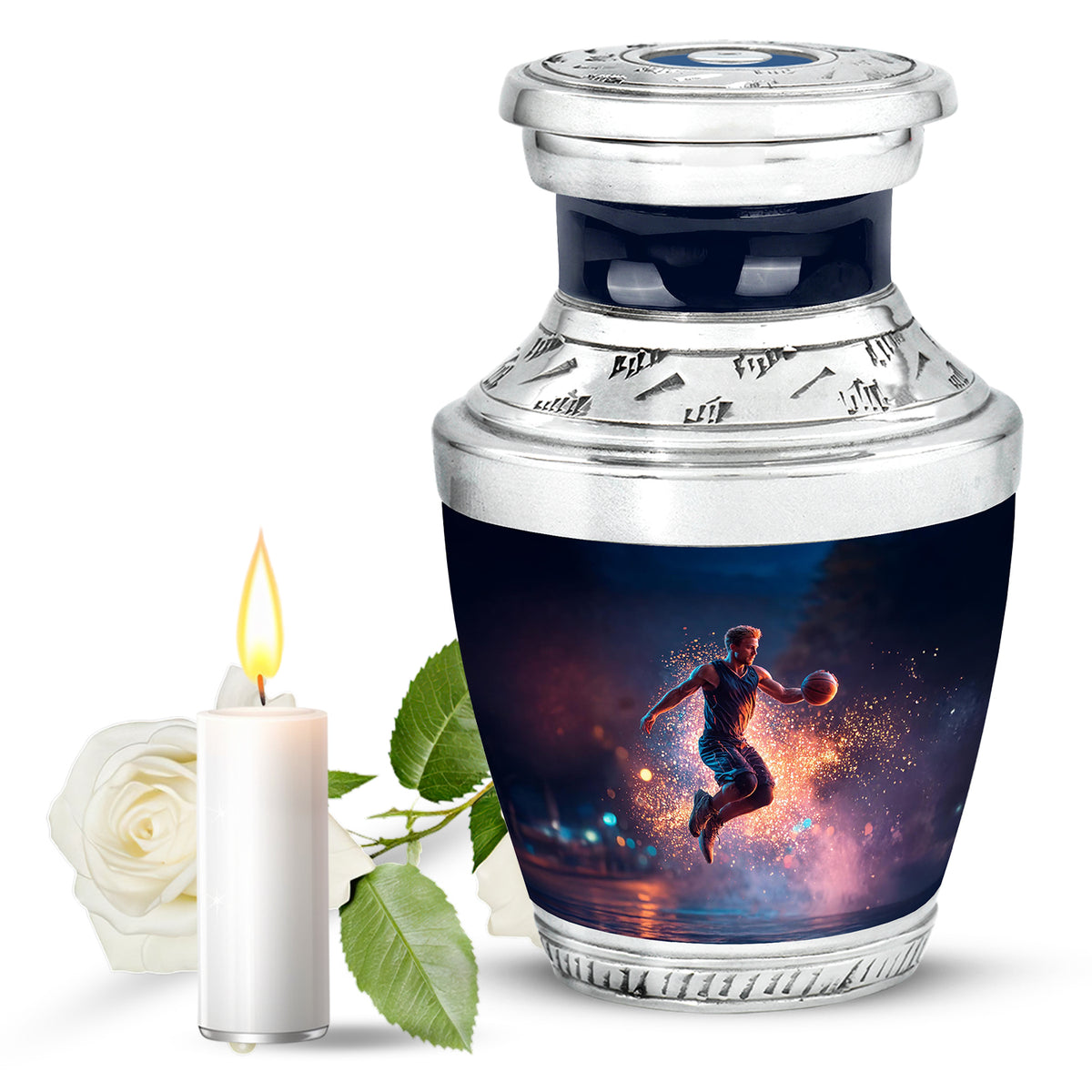 Blue Venerable Basketball Cremation Urns for Human Ashes - 10-inch, 200 cu in - Yatskia