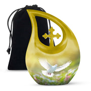 Peaceful White Dove Cremation Urn - Golden Memorial Urn For Human Ashes