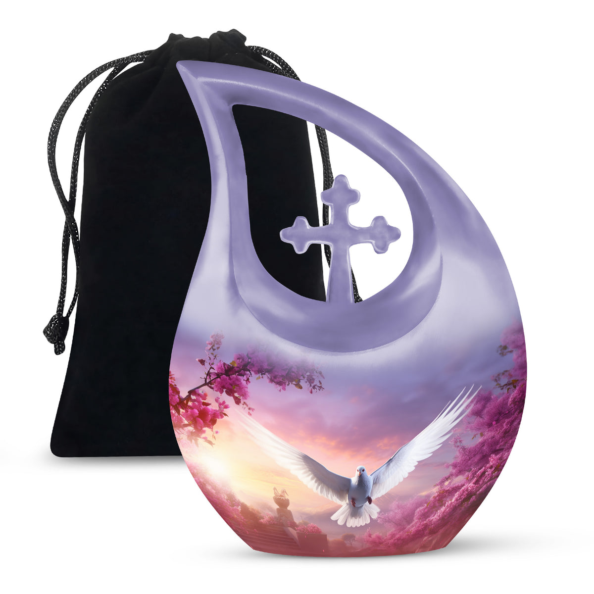 Cherry Blossom Dove Memorial Urn - Purple Aluminum Urn For Burial