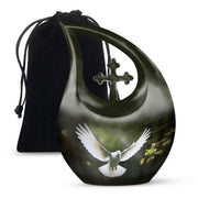 Flying Dove Theme Funeral Urn - Aluminium Large Urn For Male