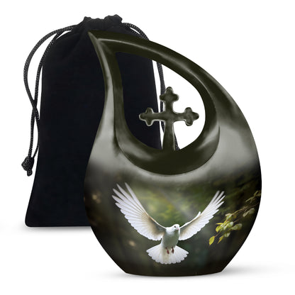 Flying Dove Theme Funeral Urn - Aluminium Large Urn For Male