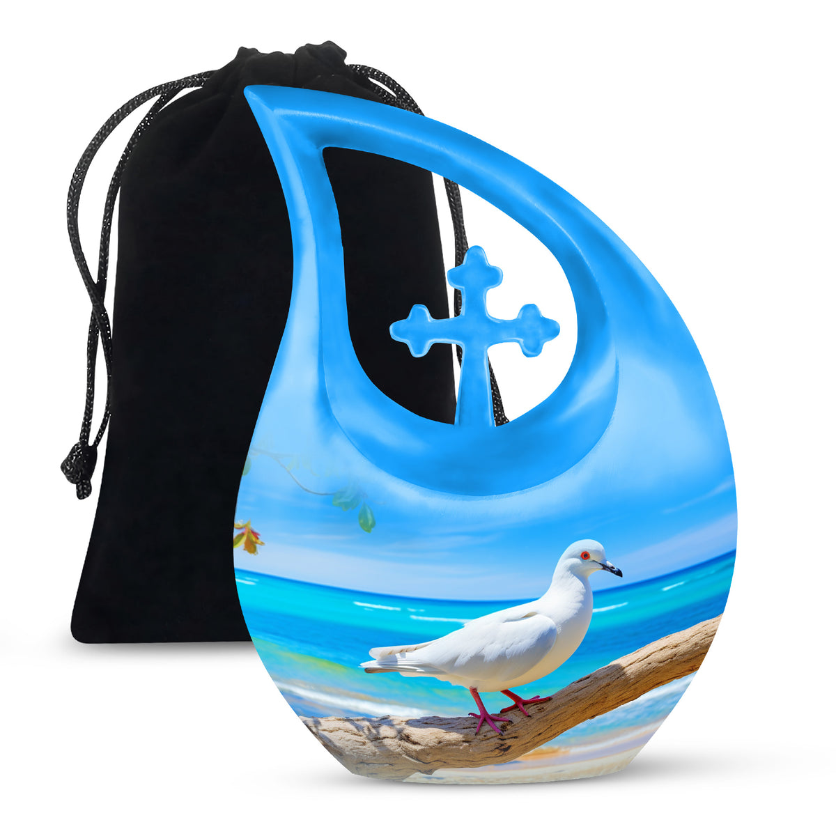 Dove Large Cremation Urn - Blue Aluminum Funeral Urn For Ashes