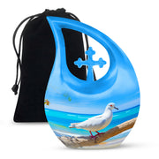 Dove Large Cremation Urn - Blue Aluminum Funeral Urn For Ashes