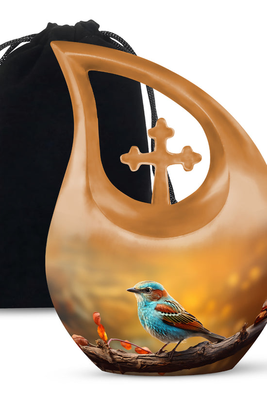 Blue Sparrow Bird Memorial Urn - Decorative Funeral Urn For Human Ashes