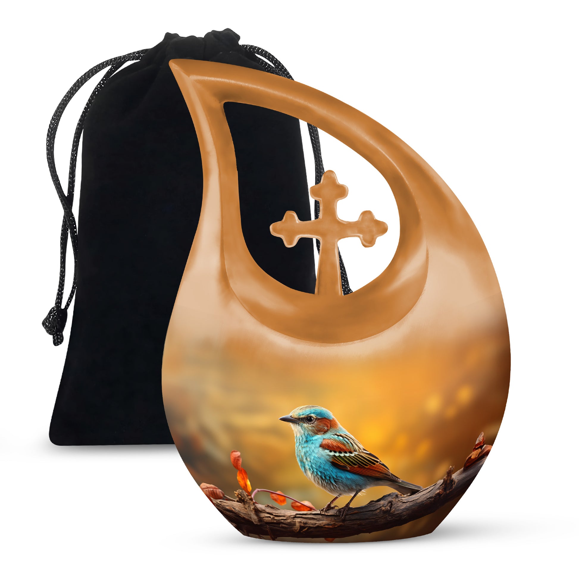 Blue Sparrow Bird Memorial Urn - Decorative Funeral Urn For Human Ashes