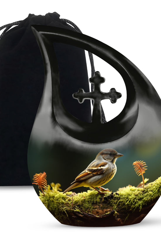 Forest Sparrow Cremation Urn - Nature Funeral Urn For Adult Ashes