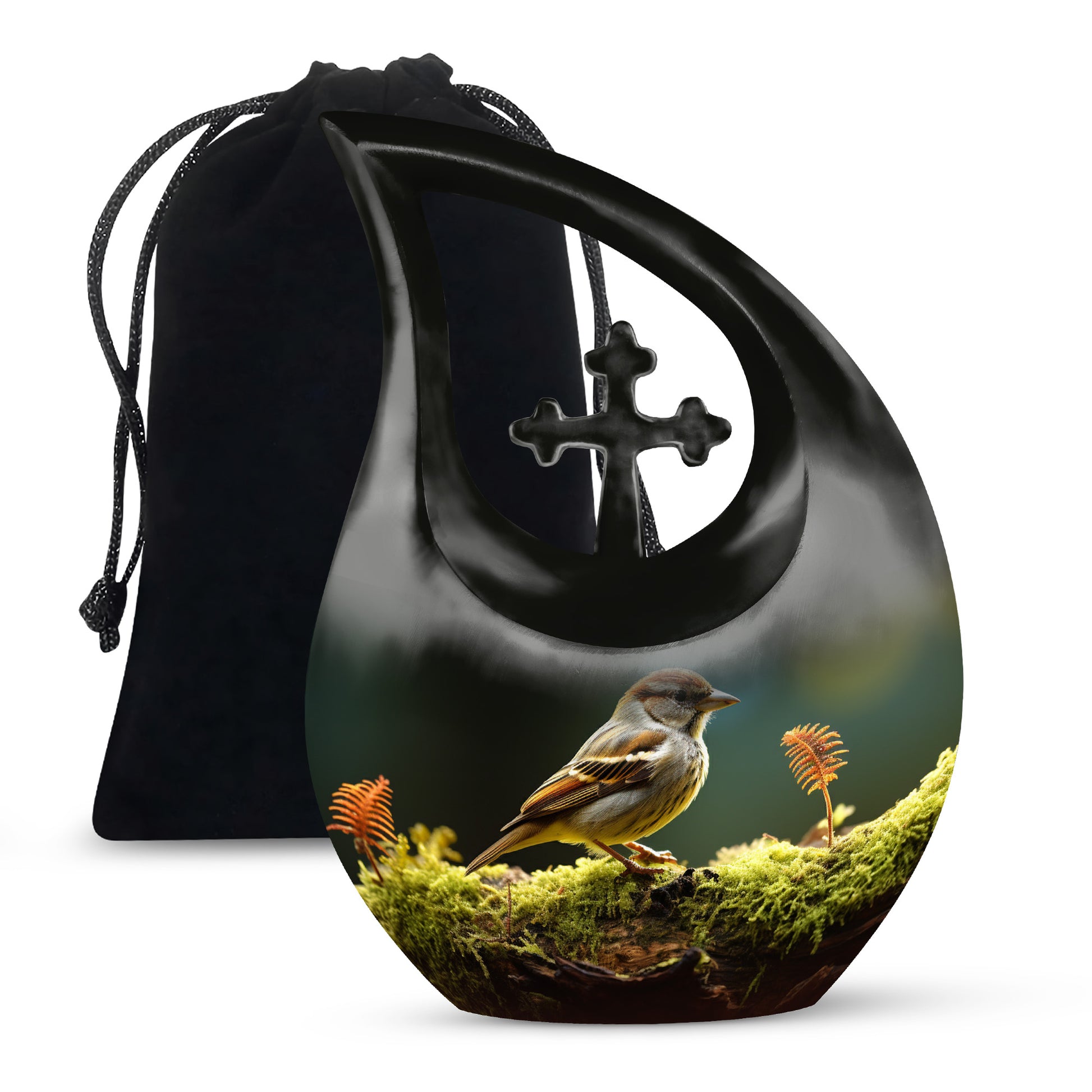 Forest Sparrow Cremation Urn - Nature Funeral Urn For Adult Ashes