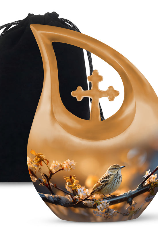 Sparrow Bird Theme Funeral Urn - Aluminium Funeral Urn For Loved Ones