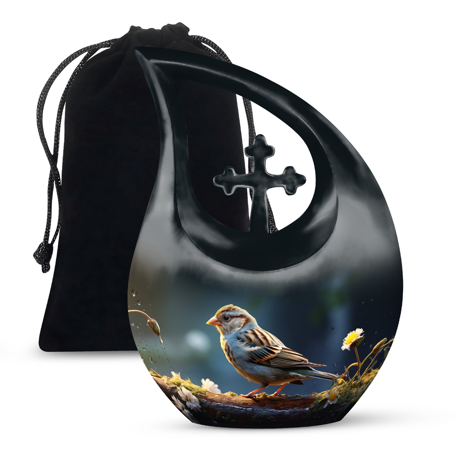 Rustic Sparrow Bird Funeral Urn For Ashes – Memorial Cremation Urn