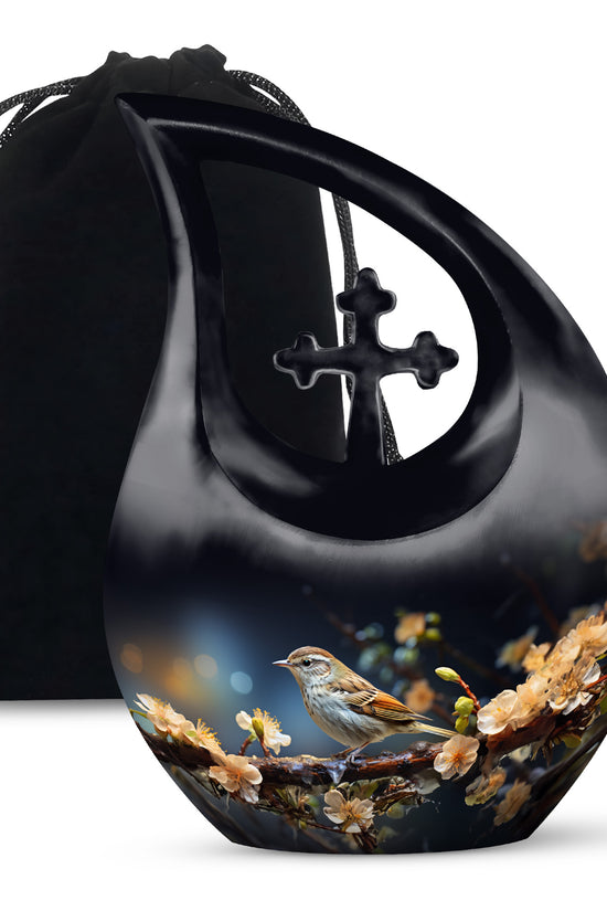 Scenic Sparrow Bird Memorial Urn - Decorative Cremation Urn For Ashes