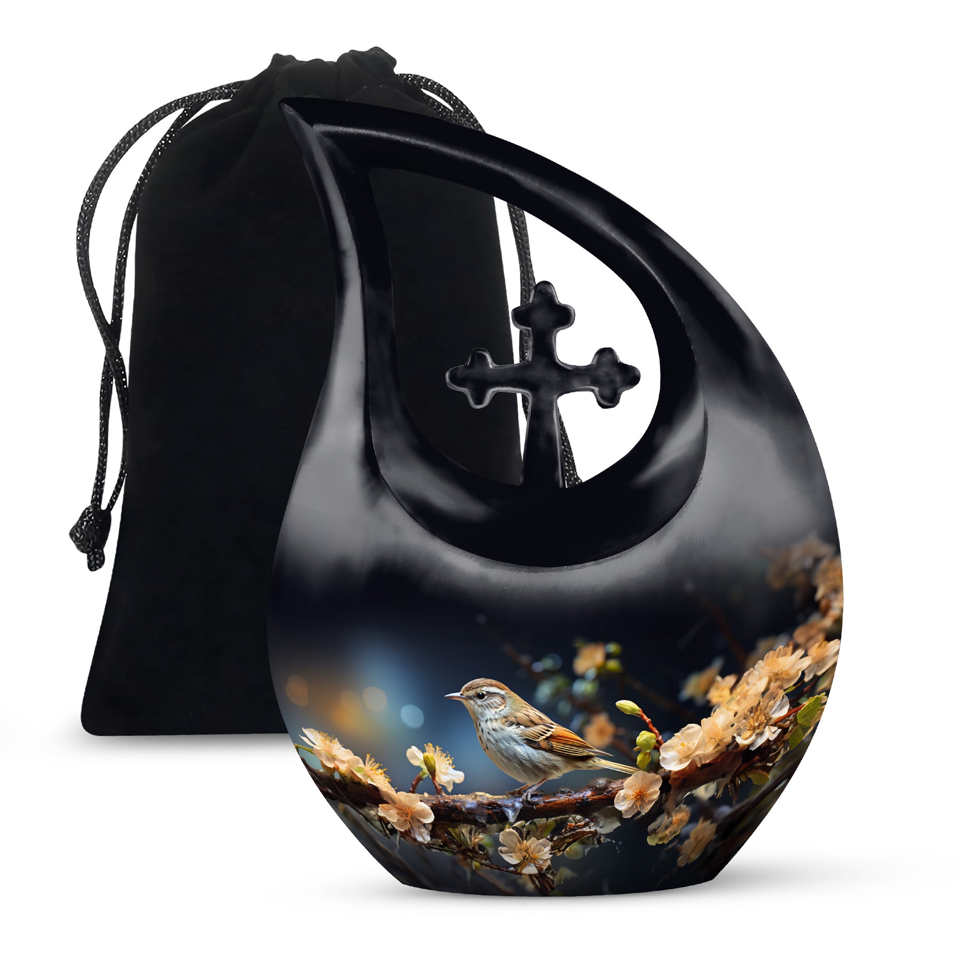 Scenic Sparrow Bird Memorial Urn - Decorative Cremation Urn For Ashes