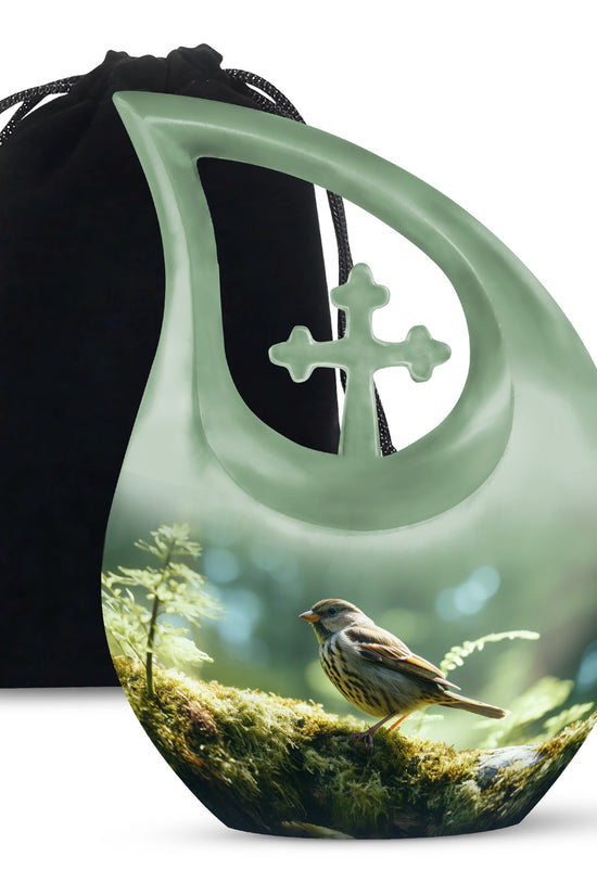 Forest Sparrow Funeral Urn - Aluminium Memorial Urn For Adult Ashes