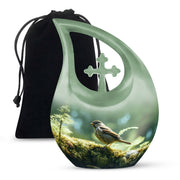 Forest Sparrow Funeral Urn - Aluminium Memorial Urn For Adult Ashes