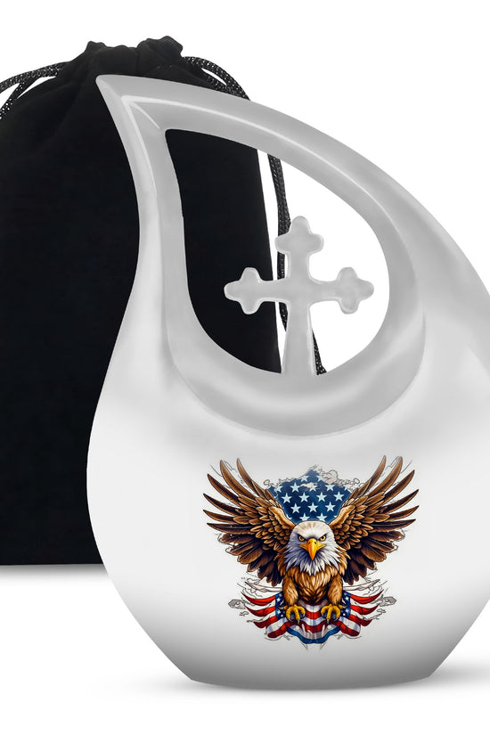 Artistic American Eagle Funeral Urn - White Aluminium Cremation Urn For Ashes
