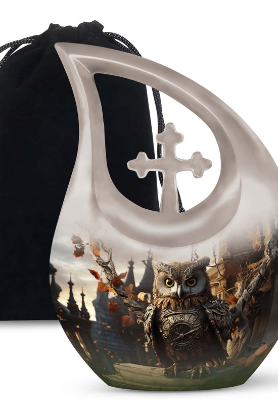 Owl Theme Memorial Urn - Vintage Cremation Ashes Urn For Human Ashes