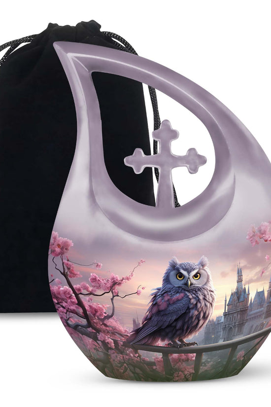 Purple Owl Cremation Urn - Elegant Memorial Urn For Human Ashes