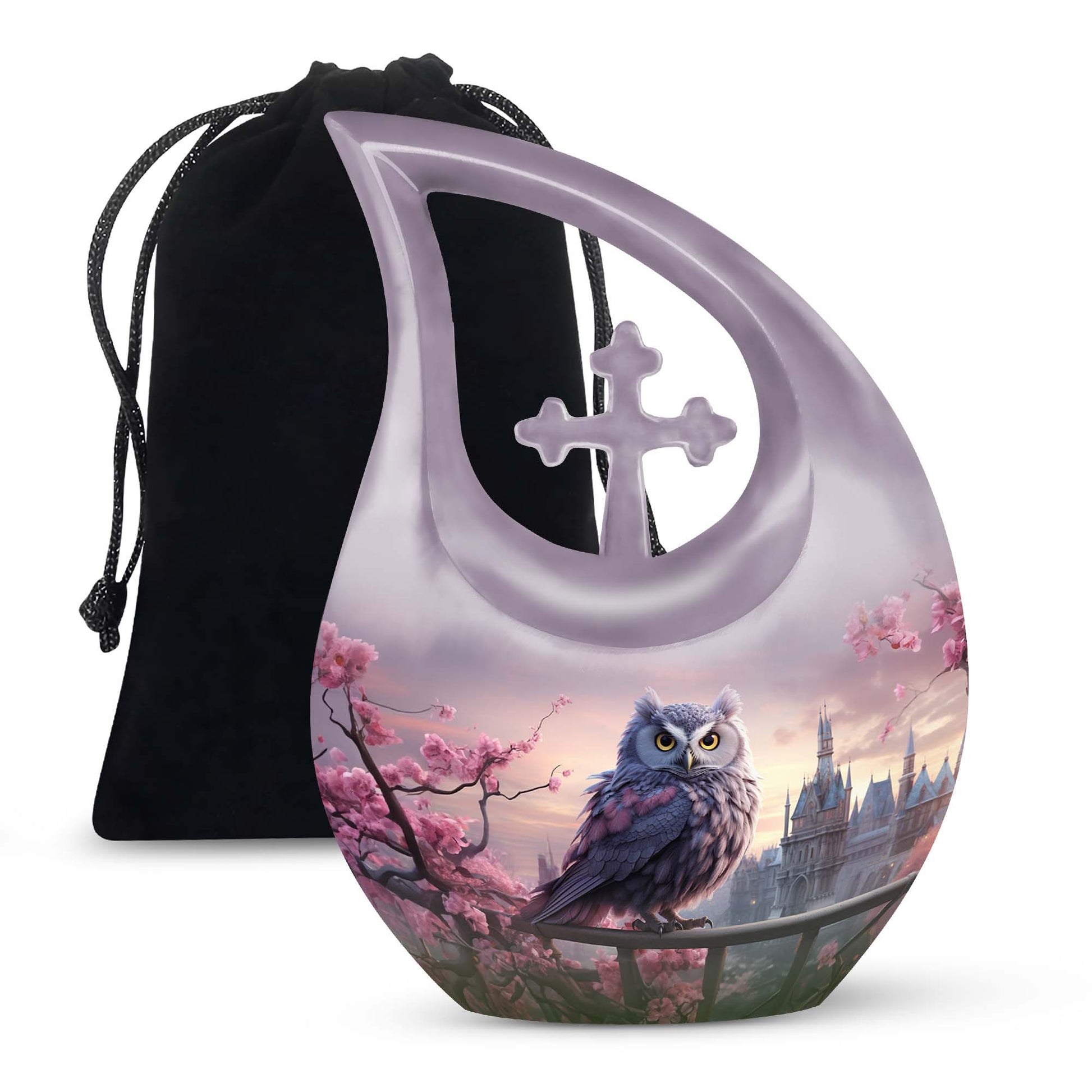 Purple Owl Cremation Urn - Elegant Memorial Urn For Human Ashes