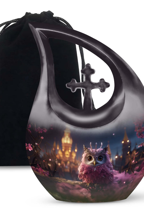 Pink Owl Cremation Urn - Elegant Memorial Urn For Burial