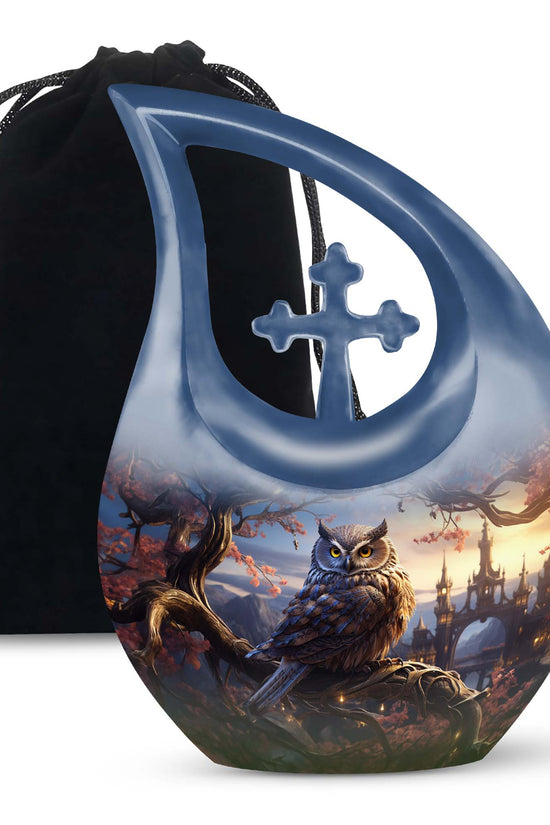 Mystical Owl Memorial Urn - Scenic Cremation Urn For Adults